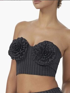 AFRM Kiko Stripe Strapless Crop Corset Top - Black Pinstripe